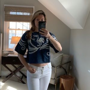 Chambray Banjanan embroidered crop top